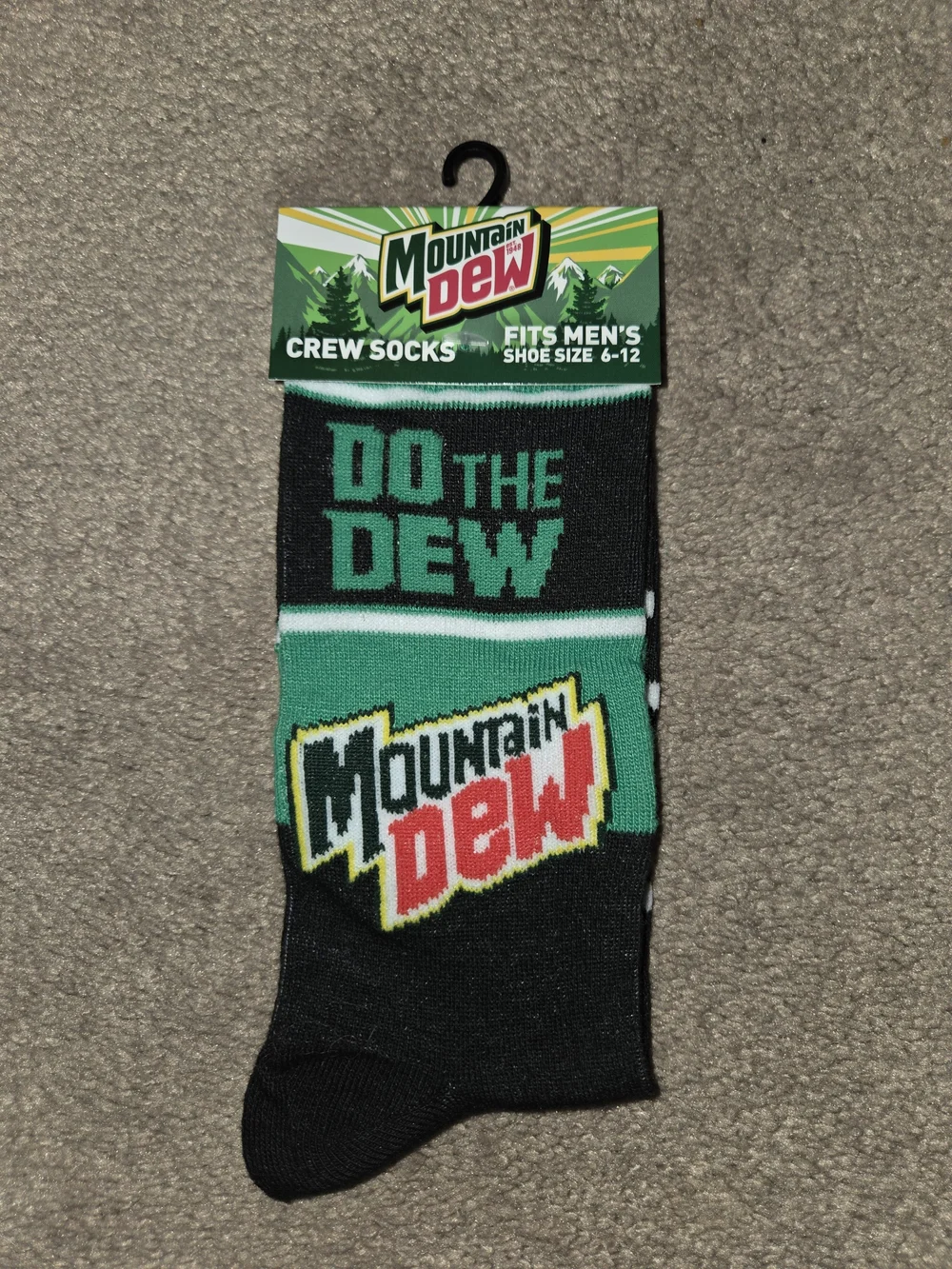 Mountain Dew Men’s Crew Socks in Black & Green - ‘Do The Dew’ Design